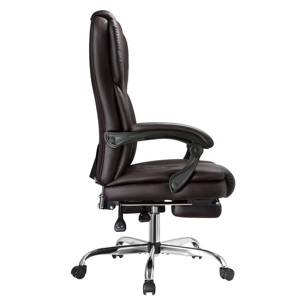 Office Chair Heated Massage Executive Computer Desk PU Leather Work Seat Comfortable Ergonomic Recliner High Back Retractable Footrest Brown