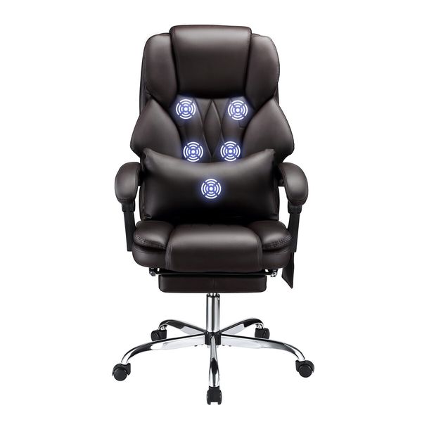 Executive Office Chair Computer Gaming Desk Seat Lumbar Massage Pillow Footrest PU Recliner Comfortable Work Study Armchair Ergonomic Grey