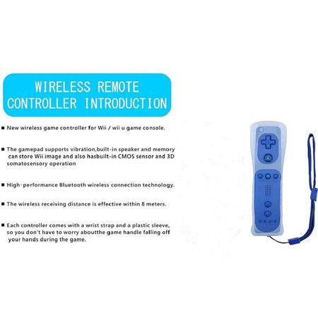 2 Packs Wireless Controller and Nunchuck for Wii and Wii U Console, Gamepad with Silicone Case and Wrist Strap (Blue)