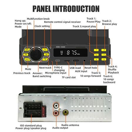 Car Radio Bluetooth 1 Din Mp3 Player Handsfree A2dp Aux C Unit Usb Phone Type Holder Tf System Remote Audio App U4p1