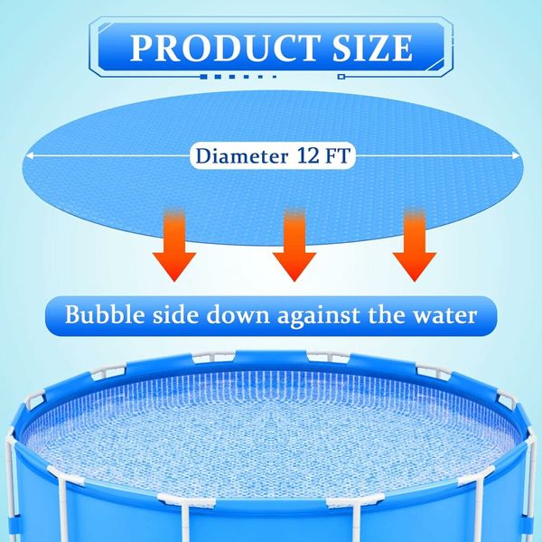 Solar Pool Covers 12 Feet Diameter Round Above Ground Bubble Pool Hot Tub Spa Thermal Solar Covers (12 Feet)