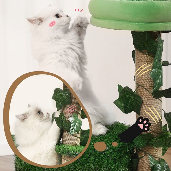 90cm Cat Tree Tower Kitten Sisal Scratching Post House Stand Activity Centre Cave Scratcher Condo Artificial Grass Gym Furniture Hammock Perch