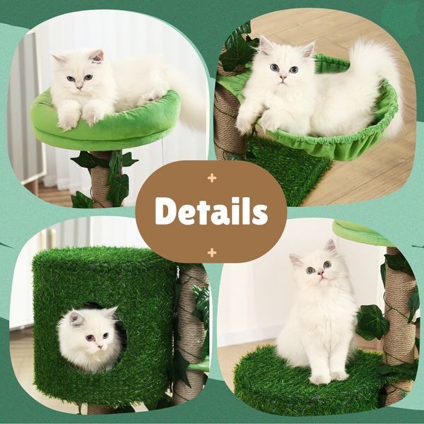 90cm Cat Tree Tower Kitten Sisal Scratching Post House Stand Activity Centre Cave Scratcher Condo Artificial Grass Gym Furniture Hammock Perch