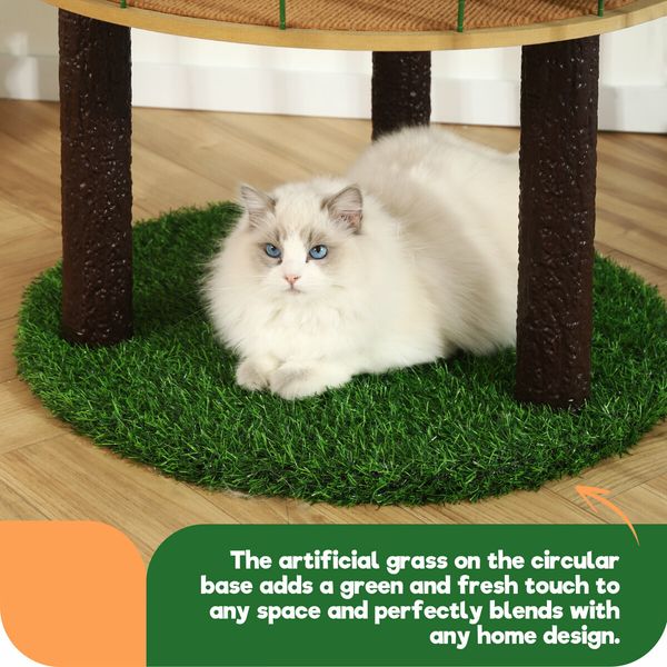 150cm Cat Tree Tower Kitten Scratching Post Play House Stand Activity Centre Scratcher Furniture Climbing Frame Platform Artificial Grass Leaves