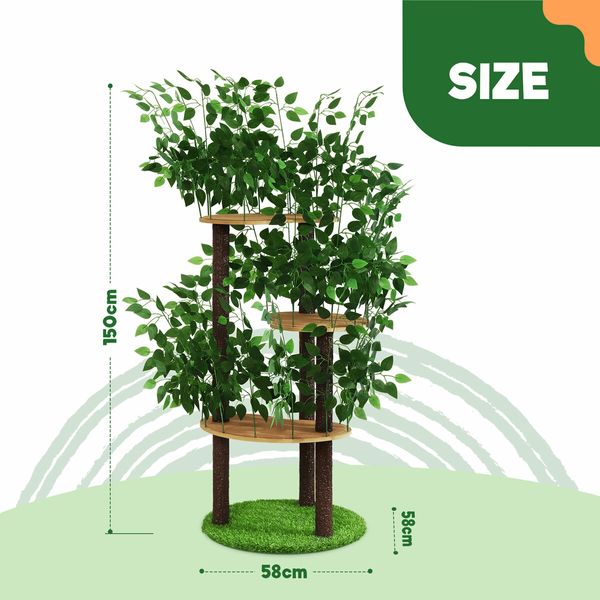 150cm Cat Tree Tower Kitten Scratching Post Play House Stand Activity Centre Scratcher Furniture Climbing Frame Platform Artificial Grass Leaves