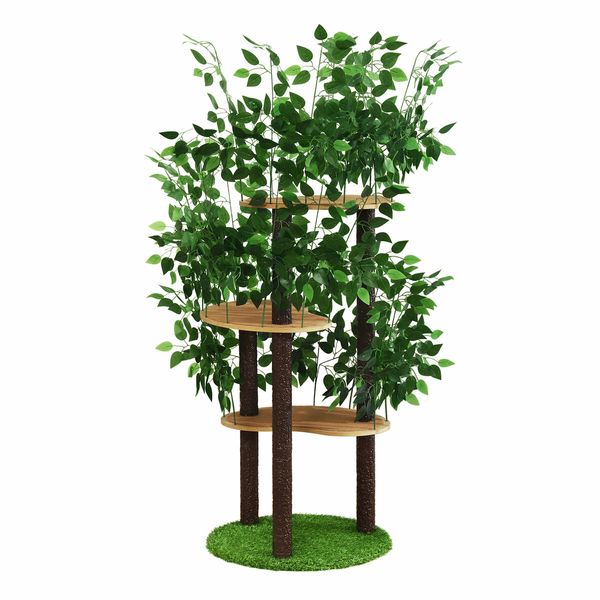 150cm Cat Tree Tower Kitten Scratching Post Play House Stand Activity Centre Scratcher Furniture Climbing Frame Platform Artificial Grass Leaves