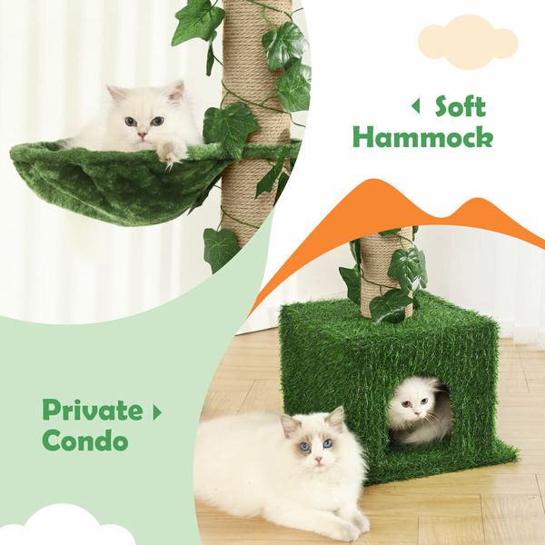 5 Level Cat Tree Tower Sisal Scratching Post Stand Furniture Scratcher Cave Activity Centre Condo Hammock Gym Platform Floor to Ceiling 232cm to 282cm