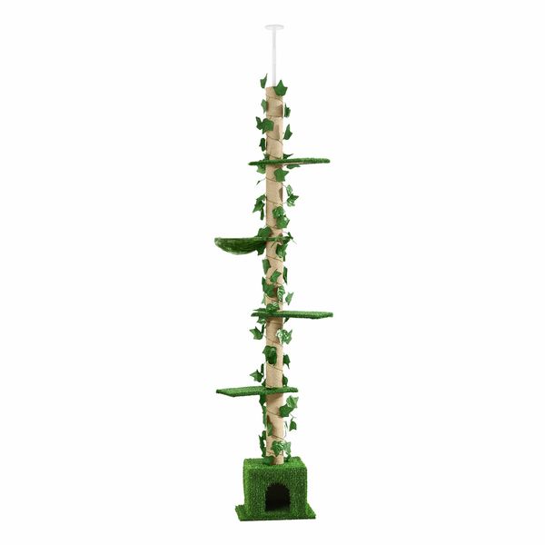 5 Level Cat Tree Tower Sisal Scratching Post Stand Furniture Scratcher Cave Activity Centre Condo Hammock Gym Platform Floor to Ceiling 232cm to 282cm