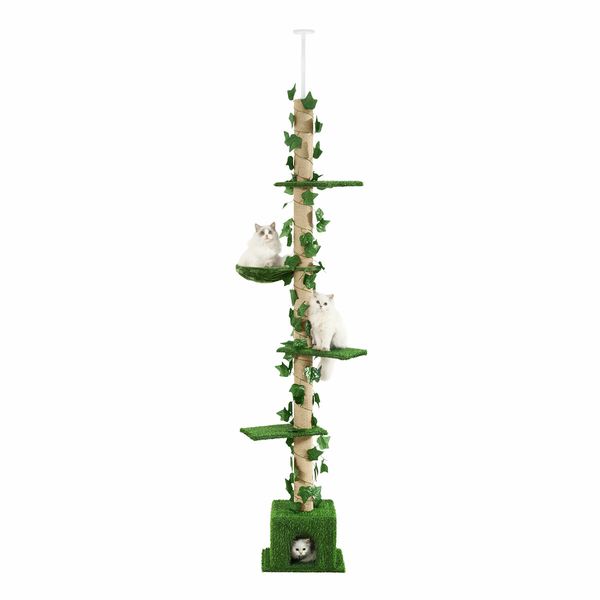 5 Level Cat Tree Tower Sisal Scratching Post Stand Furniture Scratcher Cave Activity Centre Condo Hammock Gym Platform Floor to Ceiling 232cm to 282cm