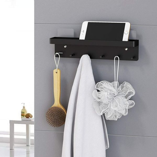 Key Holder for Wall Decorative - Mail Organizer and Key Rack with Tray for Hallway Kitchen Farmhouse Decor,Stainless Steel Key Hooks Mail Holder Wall Mounted - 6 Hooks (Black)