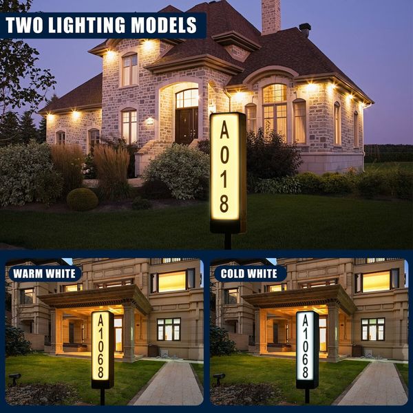 Double Sided Solar Address Plaques House Number 2 Solar Panel Outdoor Waterproof LED Illuminated Address for Home Garden Yard Driveway Street Sign