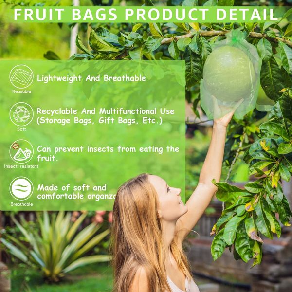 100 Pcs Fruit Protection Bags,8"×12" Fruit Netting Bags for Fruit Trees Fruit Cover Mesh Bag with Drawstring Netting Barrier Bags for Plant Fruit Flower