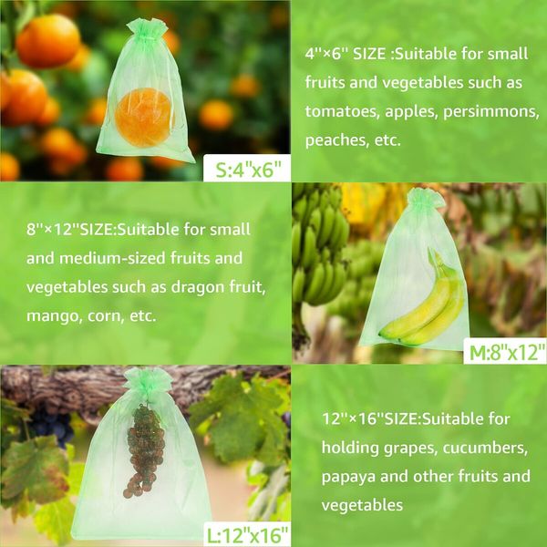 50 Pcs Fruit Protection Bags,8"×12" Fruit Netting Bags for Fruit Trees Fruit Cover Mesh Bag with Drawstring Netting Barrier Bags for Plant Fruit Flower