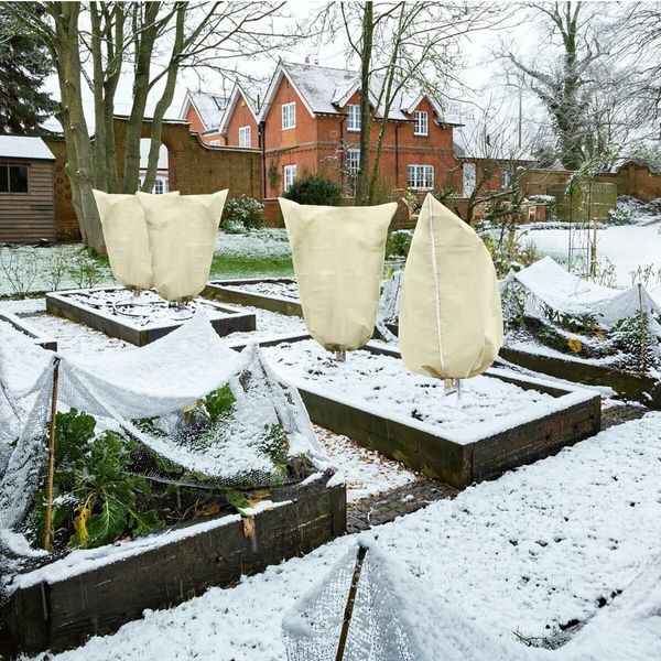 2 Packs Plant Covers Freeze Protection Large 47.7" X 71.7" Tree Covers Frost Cloth Plant Anti-Freeze Shrub Protection Bag with Zipper Drawstring Frost Blankets for Outdoor Plants (Beige)