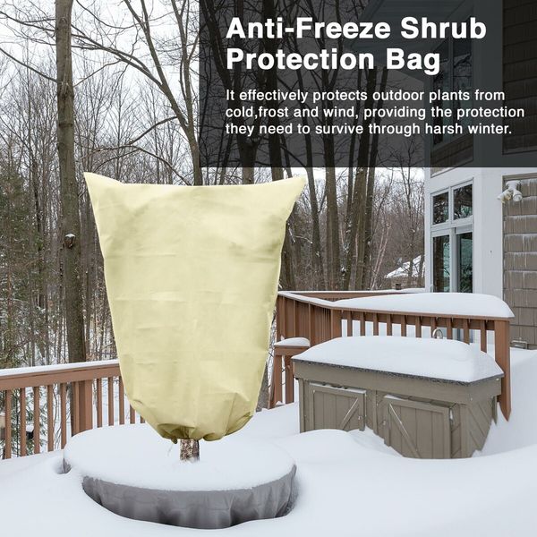 2 Packs Plant Covers Freeze Protection Large 47.7" X 71.7" Tree Covers Frost Cloth Plant Anti-Freeze Shrub Protection Bag with Zipper Drawstring Frost Blankets for Outdoor Plants (Beige)