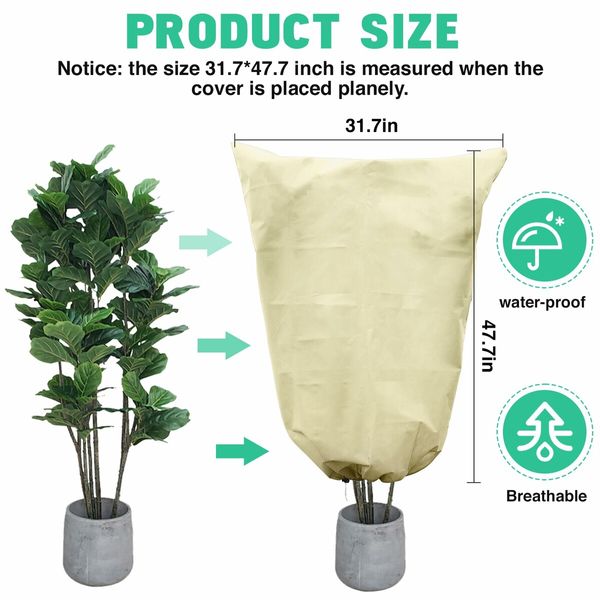 2 Packs Plant Covers Freeze Protection Large 31.7" X 47.7" Tree Covers Frost Cloth Plant Anti-Freeze Shrub Protection Bag with Zipper Drawstring Frost Blankets for Outdoor Plants (Beige)