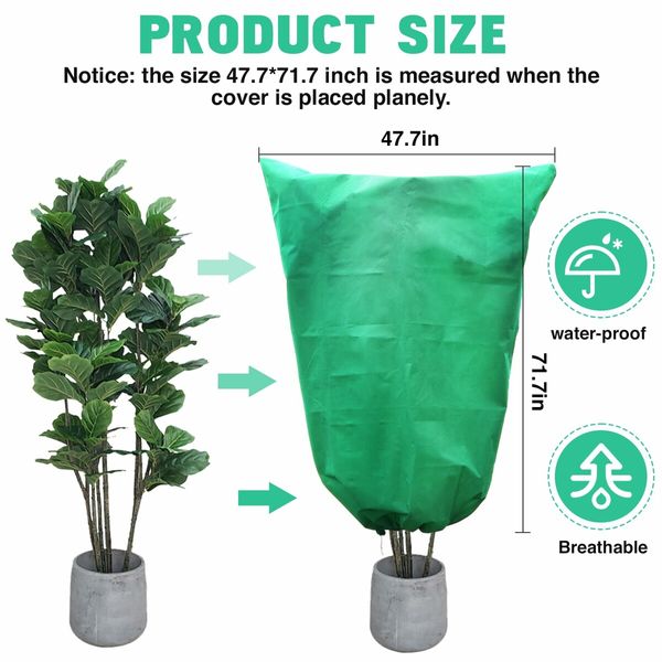 2 Packs Plant Covers Freeze Protection Large 47.7" X 71.7" Tree Covers Frost Cloth Plant Anti-Freeze Shrub Protection Bag with Zipper Drawstring Frost Blankets for Outdoor Plants (Green)