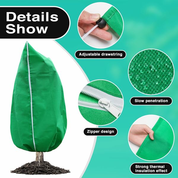 2 Packs Plant Covers Freeze Protection Large 47.7" X 71.7" Tree Covers Frost Cloth Plant Anti-Freeze Shrub Protection Bag with Zipper Drawstring Frost Blankets for Outdoor Plants (Green)