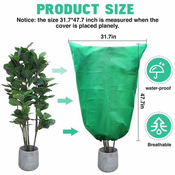 2 Packs Plant Covers Freeze Protection Large 31.7" X 47.7" Tree Covers Frost Cloth Plant Anti-Freeze Shrub Protection Bag with Zipper Drawstring Frost Blankets for Outdoor Plants (Green)