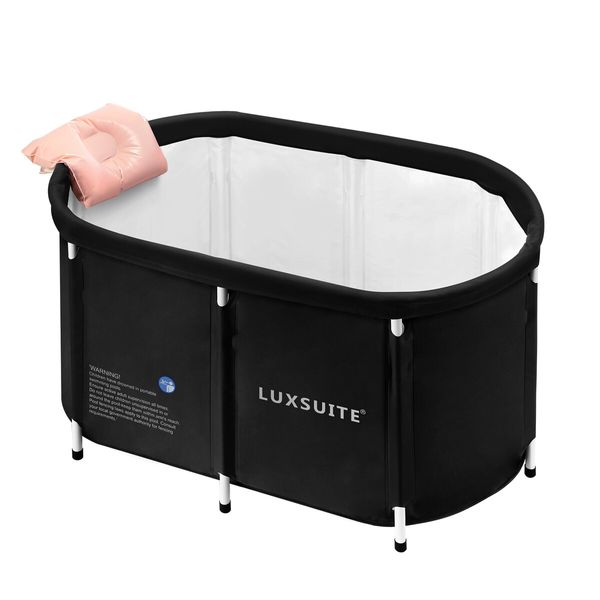 Portable Bathtub Foldable Soaking Ice Bath Spa Tub Thickening Freestanding for Adults Home Bathroom 300L Black