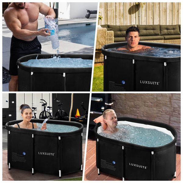 Portable Bathtub Foldable Soaking Ice Bath Spa Tub Thickening Freestanding for Adults Home Bathroom 300L Black