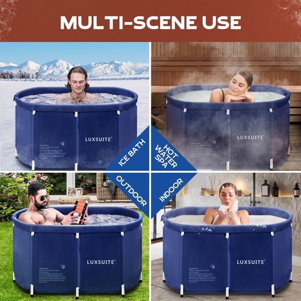 Portable Bathtub Foldable Soaking Ice Bath Spa Tub Thickening Freestanding for Adults Home Bathroom 300L Blue