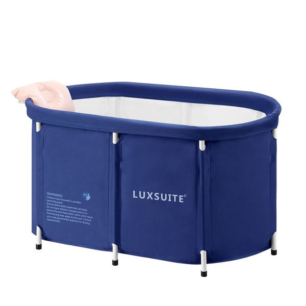 Portable Bathtub Foldable Soaking Ice Bath Spa Tub Thickening Freestanding for Adults Home Bathroom 300L Blue