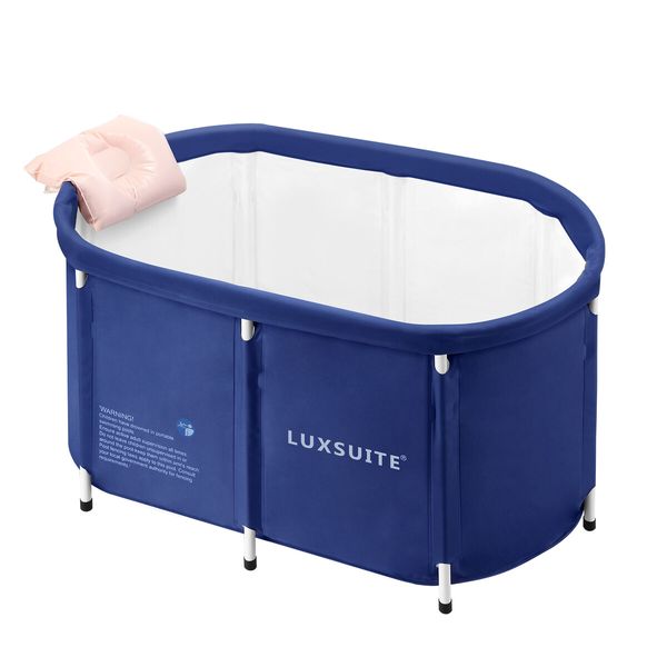 Portable Bathtub Foldable Soaking Ice Bath Spa Tub Thickening Freestanding for Adults Home Bathroom 300L Blue