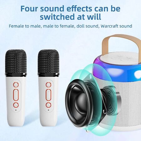 Kids family Portable Karaoke Bluetooth Speaker with Microphone Function Wireless Loudspeaker Mini Portable Karaoke Box with Dual Microphone Color White