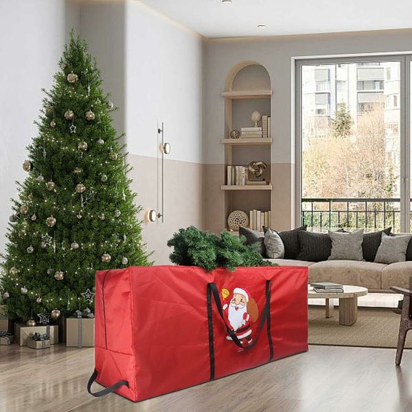 Christmas Tree Storage Bag | Extra Large Christmas Storage Containers, Fits Up Heavy Duty 600D Oxford Xmas Holiday Tree Bag with Durable Handles & Dual Zipper 122 * 38 * 51cm (Red)