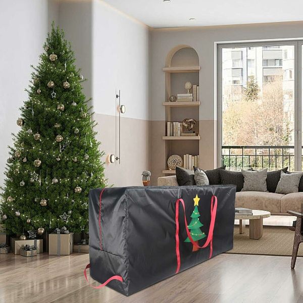 Christmas Tree Storage Bag | Christmas Tree (Single print), Fits Up Heavy Duty 600D Oxford Xmas Holiday Tree Bag with Durable Handles & Dual Zipper 122 * 38 * 51cm (Black)