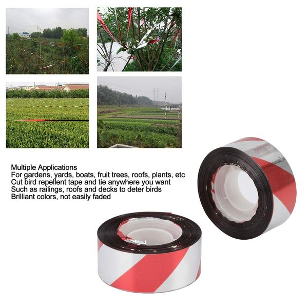 Bird Keep Away Ribbon, Reflective Bird Repellent Tape Weatherproof 2pcs DIY Cutting for Patios for Railings(Red Silver)