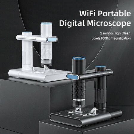 Wireless Digital Microscope 50-1000X Magnification HD 2MP WiFi USB Microscopes Camera with 8 Adjustable LED and Stand Color White