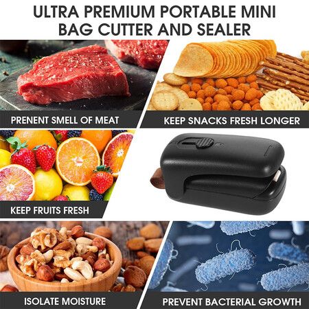 Mini Bag Sealer, Handheld Heat Vacuum Sealer, 2 in 1 Heat Sealer and Cutter for Plastic Bags Black