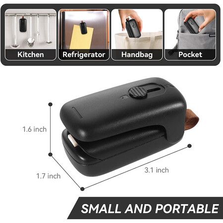 Mini Bag Sealer, Handheld Heat Vacuum Sealer, 2 in 1 Heat Sealer and Cutter for Plastic Bags Black