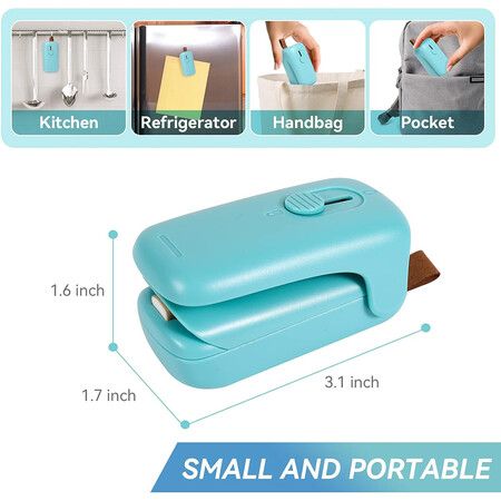 Mini Bag Sealer, Handheld Heat Vacuum Sealer, 2 in 1 Heat Sealer and Cutter for Plastic Bags Green