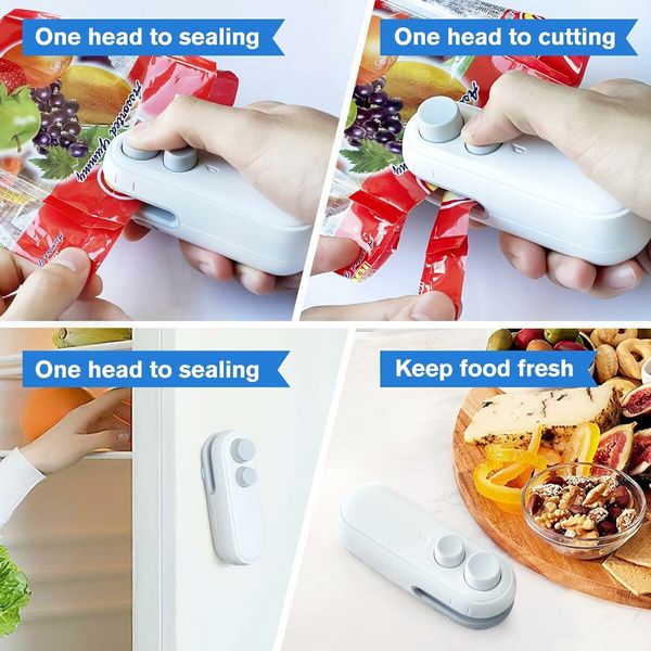 Bag Sealer Mini, Rechargeable 2 in 1 Heat Sealer with Cutter For Chip Bags, Plastic bag sealer, White