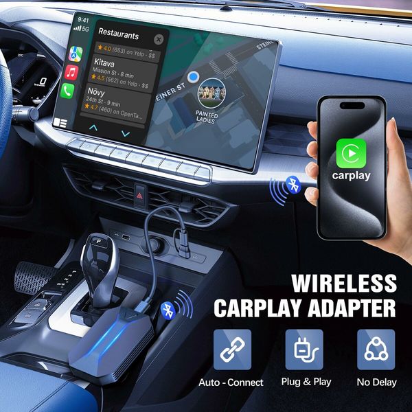 Wireless Carplay Adapter Carplay Wireless Adapter Convert Wired to Wireless Plug & Play Auto Connect Fast Easy Use Fit for Factory Wired Carplay Cars from 2015