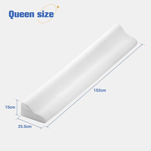 Bed Wedge Pillow Gap Filler Stopper Headboard Mattress Queen Size Foam Bedrest Comfortable Support Cushion Side Storage White 152x25.5x15cm