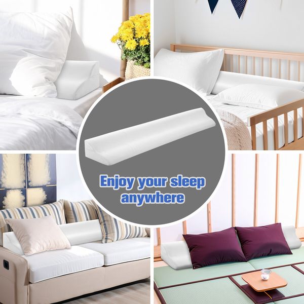 King Size Wedge Pillow Bed Gap Filler Support Foam Headboard Mattress Comfortable Cushion Bedrest Side Storage Pockets 192x25.5x15cm