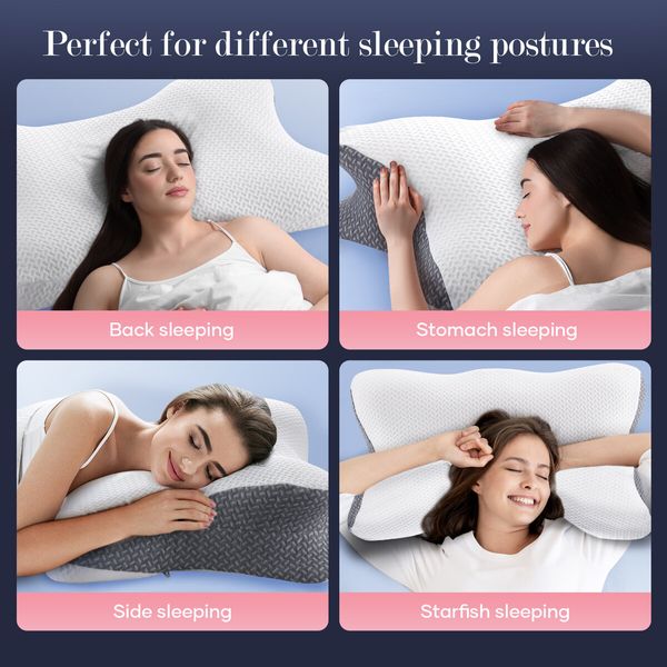 Contour Bed Pillow Cervical Memory Foam Cushion Neck Shoulder Support Ergonomic Pain Relief Side Back Stomach Sleeper Breathable Pillowcase