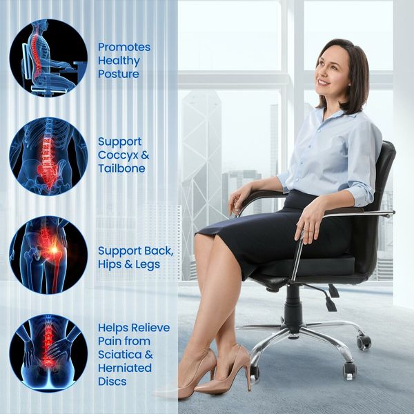 Orthopedic Seat Cushion Memory Foam Pillow Cool Gel Pad Car Gaming Office Chair Support Coccyx Tailbone Back Pain Relief Mesh Fabric Cover