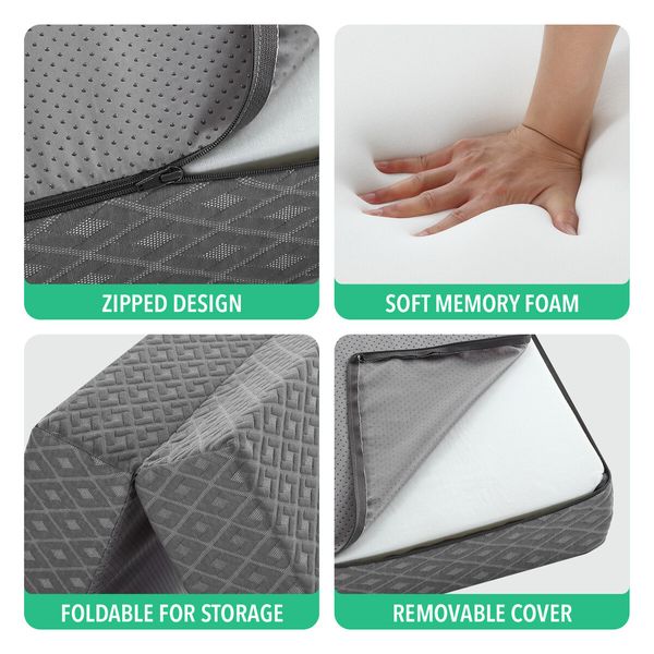 Folding Foam Mattress Sleeping Mat Portable Trifold Sofa Bed Camping Floor Extra Thick Cushion Removable Cover