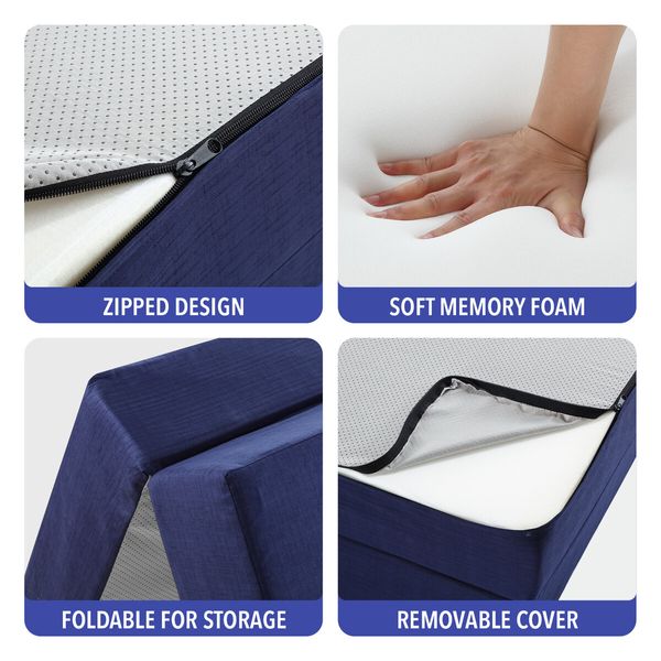 Foam Mattress Folding Trifold Portable Sleeping Mat Guest Cushion Sofa Bed Floor Extra Thick Washable Cotton