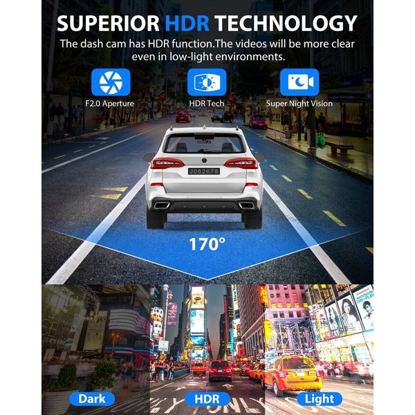 Dash Cam,3 Channel Dash Cam,1080P Front and Inside,Triple Dash Camera with 32GB Card,HDR,G-Sensor,24Hr Parking,Loop Recording