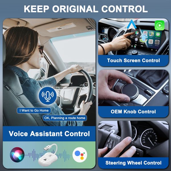 2-in-1 Wireless CarPlay Adapter & Android Auto 2024 Upgrade Dongle Convert Wired Apple Car Play to Wireless,Plug & Play,Fast Auto Connect,Compatible with iOS 12+ & Android 11+ (White)