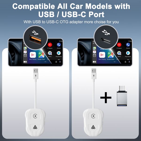 2-in-1 Wireless CarPlay Adapter & Android Auto 2024 Upgrade Dongle Convert Wired Apple Car Play to Wireless,Plug & Play,Fast Auto Connect,Compatible with iOS 12+ & Android 11+ (White)