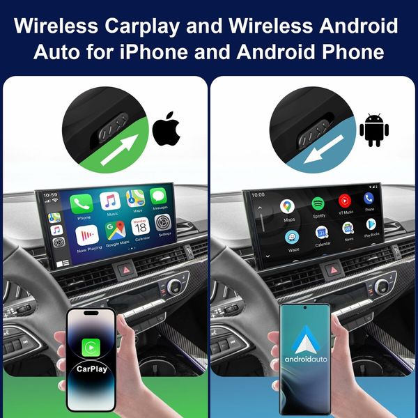 2-in-1 Wireless CarPlay Adapter & Android Auto Dongle Convert Wired Apple Car Play to Wireless,Plug & Play,Fast Auto Connect,Compatible with iOS 12+ & Android 11+ (Black)