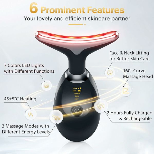 Neck Tightening Device, Wrinkle Removal Device, Facial Neck Massager for Face Lifting, Anti Aging, Bright Black