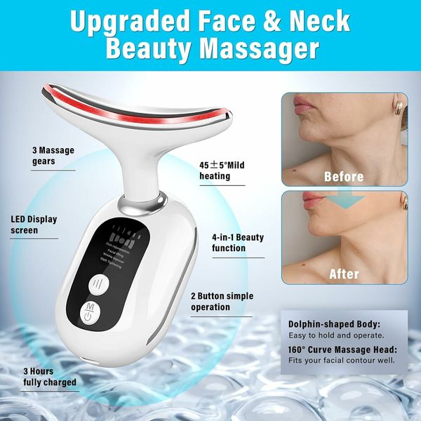 Facial Massager, Red Light Therapy for Face and Neck, Firming Wrinkle Removal Tool to Fade Lines and Wrinkles, Effectively Smooth Face and Neck